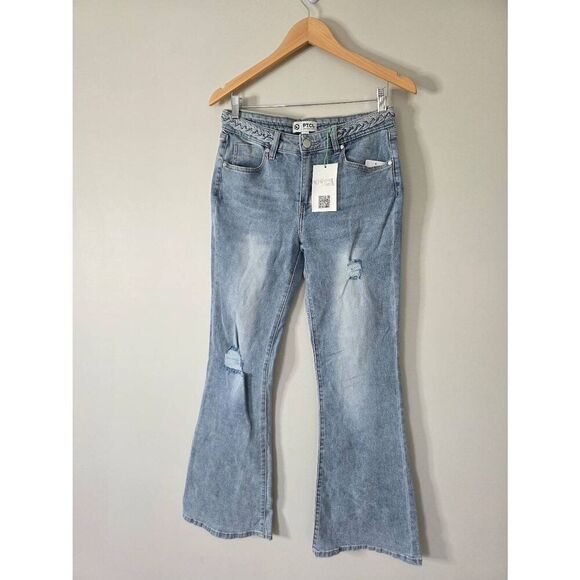 PTCL Flared Blue Jeans Distressed Size 29 Stretch Nordstrom NWT - Picture 6 of 7